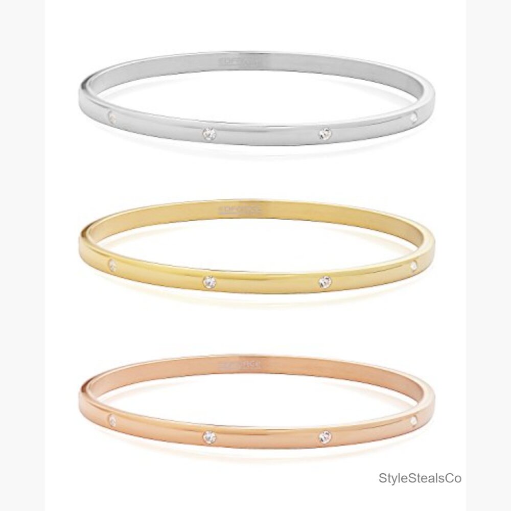 Stainless Steel Stackable Cz Bangle Bracelets Set… - image 2
